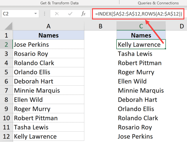 Отразить данные в Excel - Обратный порядок данных в столбце / строке